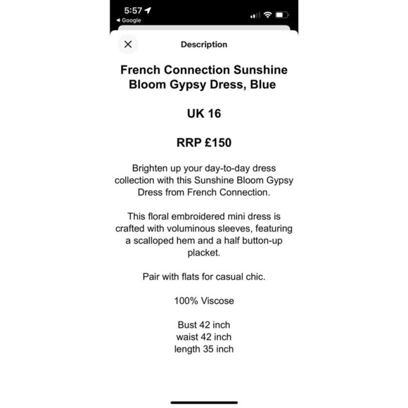 French Connection Sunshine Bloom Gypsy Dress 0 XS Blue Pink Floral Embroidered - Picture 16 of 16